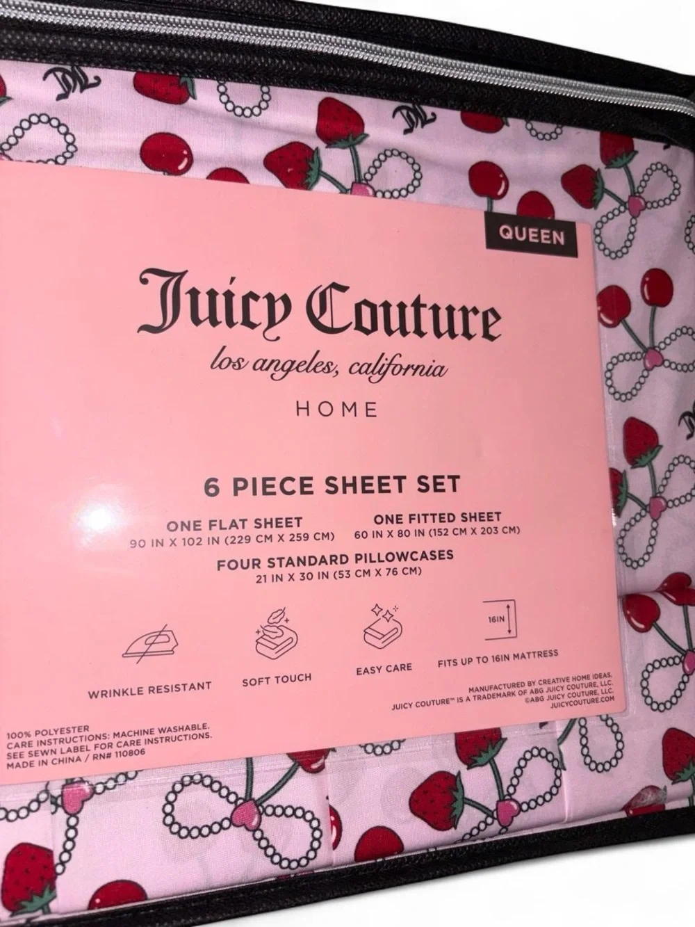 JUICY COUTURE PINK CHERRY QUEEN 6 PIECE BEDDING SET